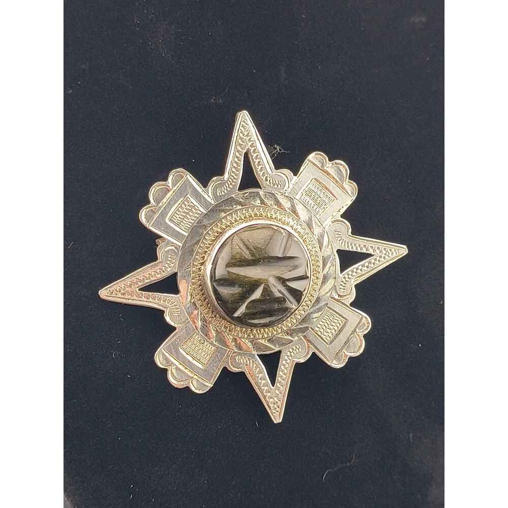Vintage Taxco Mexico 925 Sterling Silver Star Brooch Pendant Carved Obsidian 15g